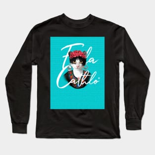 Acqua TXW back Cat Frida Cathlo version of - Frida Kahlo Long Sleeve T-Shirt